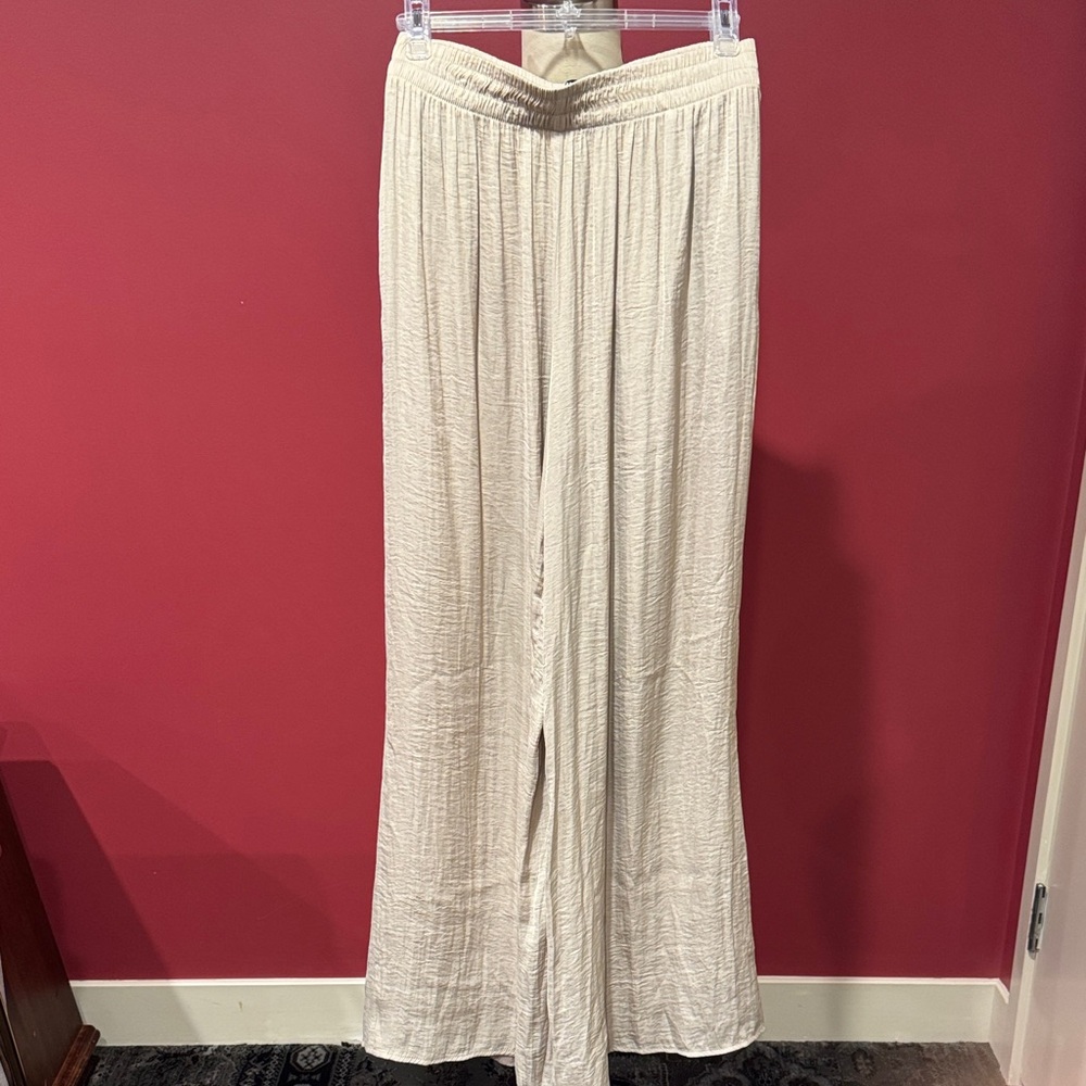 Zara Beige Elastic Waist Palazzo Pants